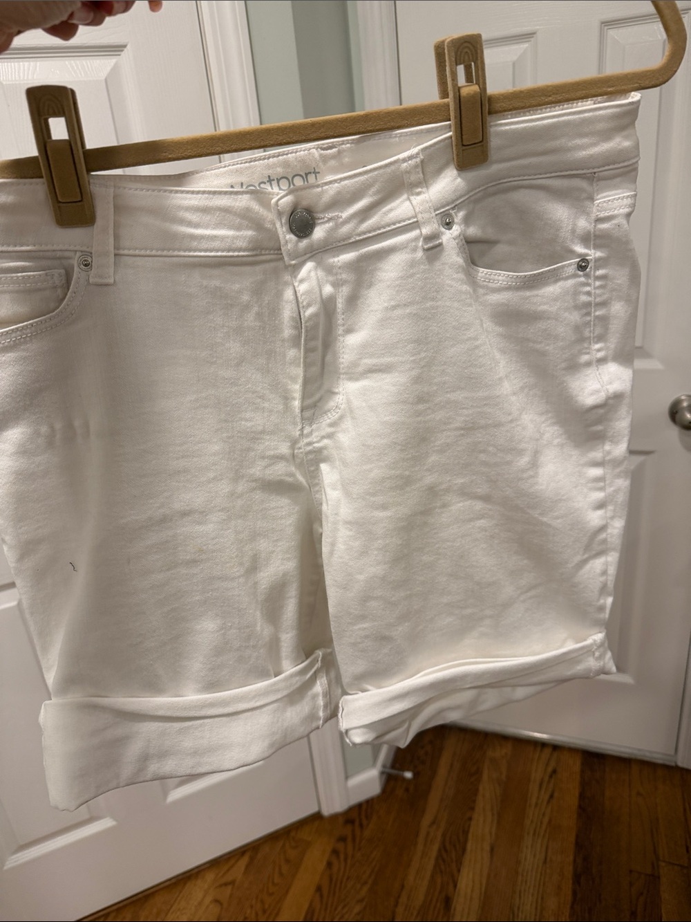 Westport White Denim Shorts with Silver Hardware
